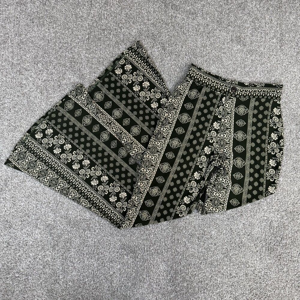 LA Gypsy Pants Womens Small Green Floral Bell Bottom Boho Stretch Jersey Flare